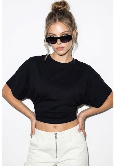 Shade Kadın Beli Büzgülü Bisiklet Yaka T-shirt Öt261003 60283996 - Siyah