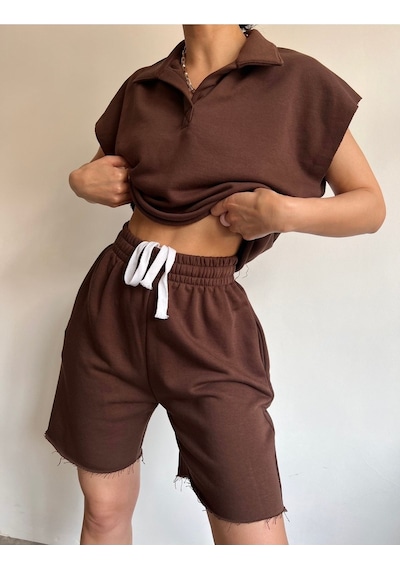 Mai Collection Mai Studios Co. Polo Yaka Kahve Şort Takım Kahve