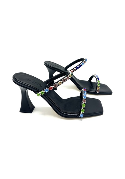 Nostra Shoes Siyah Stone Kadın Taşlı Topuklu Ayakkabı-terlik Siyah