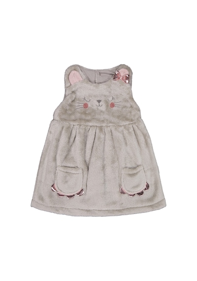 Civil Baby Cep Detaylı Kedi Nakışlı 6-18 Ay Elbise - Gri Açık Gri