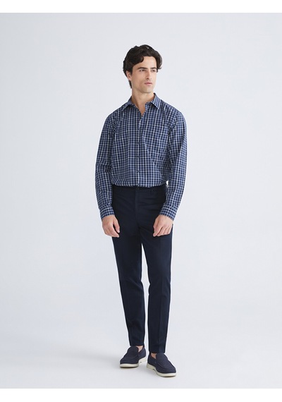 Lcwaıkıkı Classic Lacivert Regular Fit Uzun Kollu Ekose Poplin Erkek Gömlek