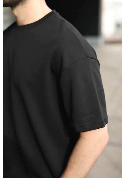 Madmext Siyah Bisiklet Yaka Oversize Erkek Şort T-shirt Takım E7355 Siyah