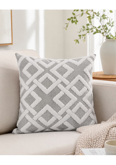 Maze 43x43 Cm Dekoratif Kırlent Kılıfı Geometrik Dokulu Modern Koltuk Yastık Kılıfı Gri