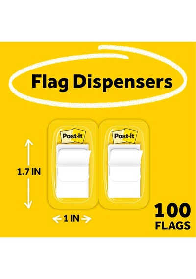 Bayraklar, 50/dispenser, 2 Dispenser/paket, 1" Geniş, Beyaz 680-we2