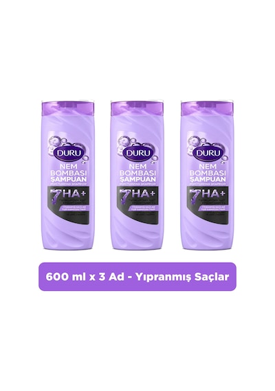 Duru Nem Bombası Şampuan 600 Ml Yıpranmış Saçlar İçin Yoğun Onarım Ve Nemlendirme 3 Lü