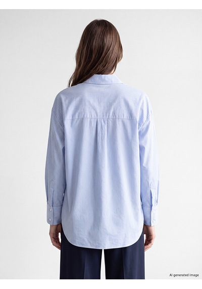 Lcw Modest Mavi Çizgili Oxford Kadın Gömlek