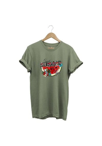 Summer Yazlık Karpuz Tasarım Baskılı %100 Pamuk Regular Fit T-shirt Haki