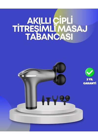 Portatif Şarjlı Masaj Tabancası 4 Başlık Derin Doku Masaj Aleti Açık Bej