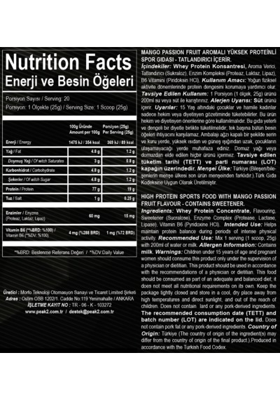 Whey Protein Tozu Mango Çarkıfelek Aromalı 500gr 20 Servis