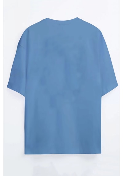 New York Baskılı Bordo - Mavi Oversize T-shirt Mavi