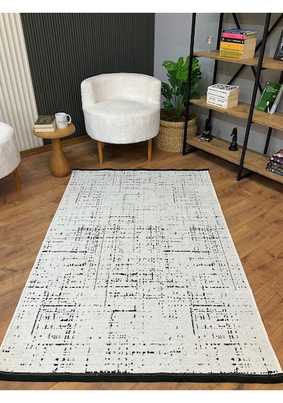 Saraz Halı Şönil Dokuma Kayma Yapmaz Makinede Yıkanabilir Leke Tutmaz Kesme Bohem Kilim Krem 2 Krem