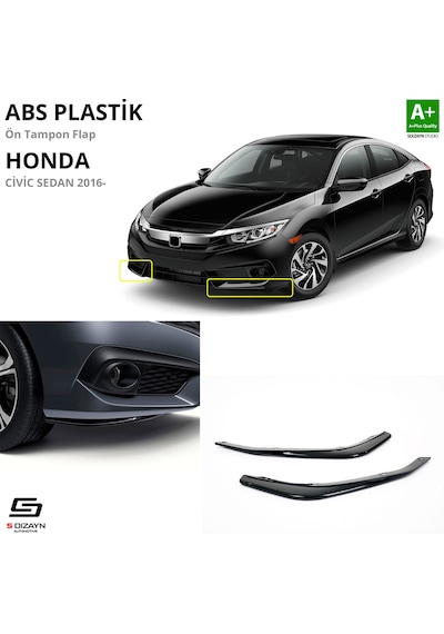 S-dizayn Honda Civic Fc5 Abs Plastik Ön Tampon Flap Parlak Siyah 2016-2021 A+kalite