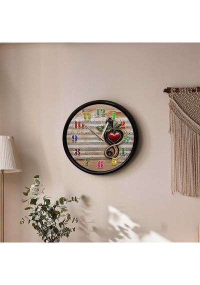 Müzik Ve Kalp Temalı Dekoratif Duvar Saati 28 Cm Sessiz Mekanizma Çok Renkli
