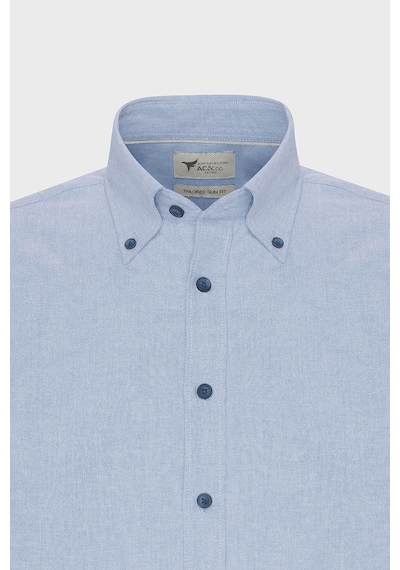 Ac&co Erkek Acık Mavı Slim Fit Dar Kesim Düğmeli Yaka Pamuklu Oxford Gömlek
