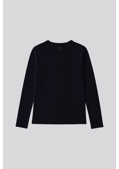 Lacivert O Yaka Standart Fit Uzun Kollu Basic Kadın T-shirt - 97312 Lacivert