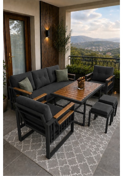 Esinti Serisi Balkon Takımı, 3-1-1 Antrasit Bahçe Takımı, 3'lü Koltuk 70x180, 2 Tekli Koltuk 70x70, Masa 70x110, 2 Puf Antrasit Esinti Serisi Balkon Takımı, 3-1-1 Antrasit Bahçe Takımı, 3'lü Koltuk 70x180, 2 Tekli Koltuk 70x70, Masa 70x110, 2 Puf Antrasit