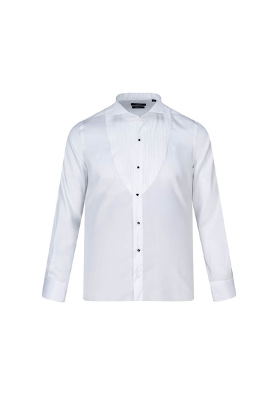 Hatemoğlu Beyaz Comfort Fit Slim Yaka 100% Pamuk Manşetli Saten Klasik Gömlek