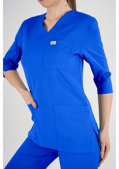 Unisex Saks Mavi Violet Model Scrubs Takım Doktor Hemşire Üniforması Saks Mavi