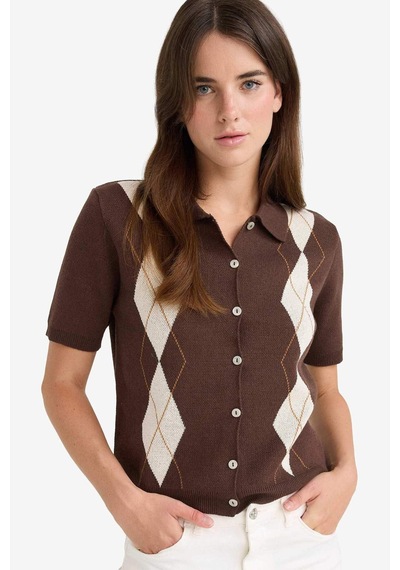 Defacto Regular Fit Polo Yaka Triko Hırka F7976ax25aubn340 Kahve