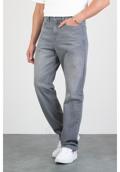 HLT Jeans Erkek Gri Straight Baggy Fit Likrasız Rahat Kesim %100 Pamuk Loose Jean Pantolon Hector Gri