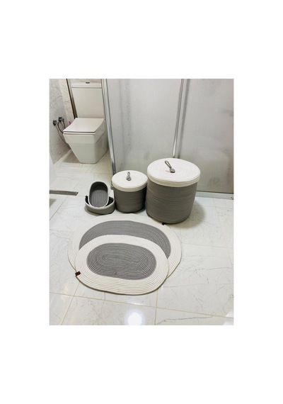 Jüt,hasır,6 Li,banyo Paspas Takımı,bohem Tarzı Banyo Takımı,iskandinav Paspas/sepet Krem Gri Krem Gri