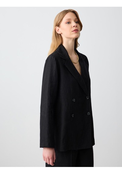 Jimmy Key Siyah %100 Keten Düz Kesim Blazer Ceket 5sw052585900