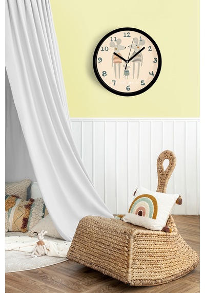 Sevimli Fare Ailesi Çocuk Odası Duvar Saati - 25cm - Önü Camlı Siyah Kasa - Sessiz Mekanizma-jh0858 Siyah