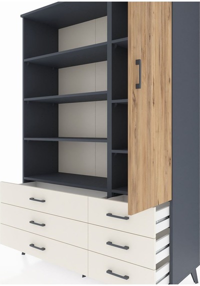 Hyperion Dolap 8 Raflı 6 Çekmeceli Tek Kapaklı 132x44x195 An... Antrasit