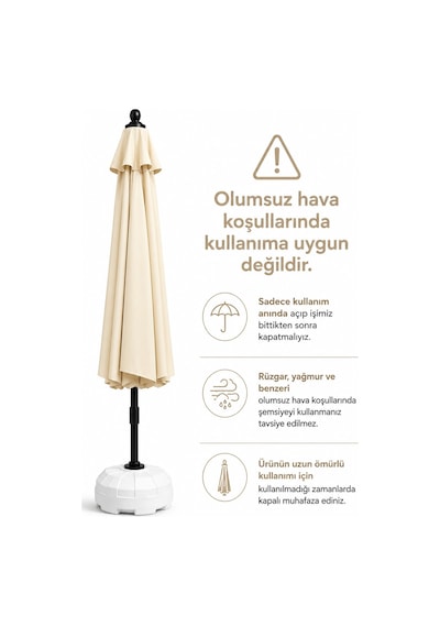Alubrella Bahçe,güneş Şemsiyesi Krem Renk Yuvarlak 250 Cm Çap/8 Çelik Tel Bidonsuz Antrasit