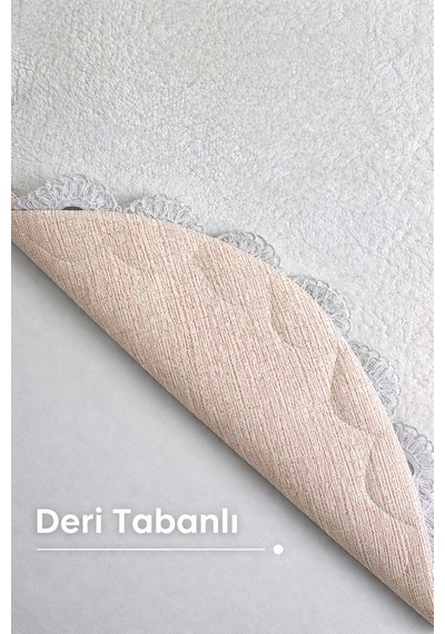 Gülruba Oval Beyaz Çeyizlik Dantelli 2'li Banyo Paspası Seti Kaymaz Tabanlı Klozet Takımı Beyaz