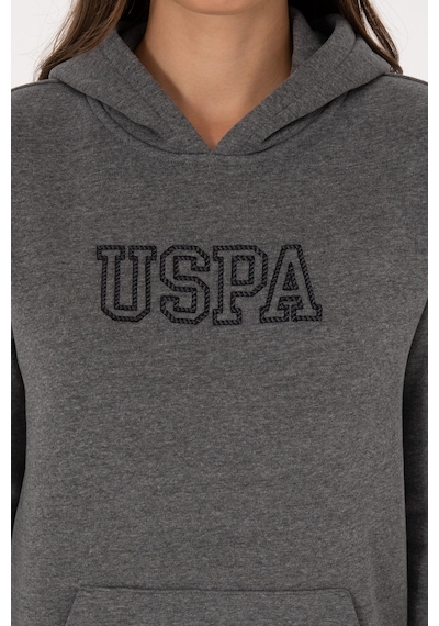 U.S. Polo Assn. Kadın Antrasit Melanj Şardonlu Kapüşonlu Basic Sweatshirt 50313566-VR081