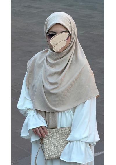Qalortex Scarf Premium Jakarlı Sare Büyük Boy Eşarp - Ay Taşı