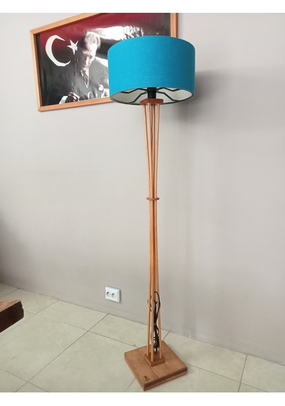 Ahşap Lambader-açık Meşe Köşe Lambası Petrol Mavi Başlık