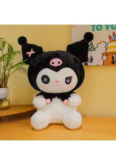 Karikatür Peluş Kuromi Sanrio Gotik Peluş Oyuncak - Siyah Beyaz - Siyah