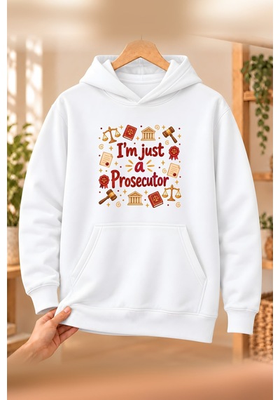 Savcı Prosecutor Meslek Yazısı Baskılı Erkek Kapüşonlu Sweatshirt - Beyaz