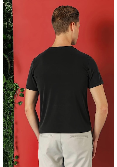 Efor Slim Fit Bisiklet Yaka %100 Pamuk Siyah Tişört Ts 878 Siyah