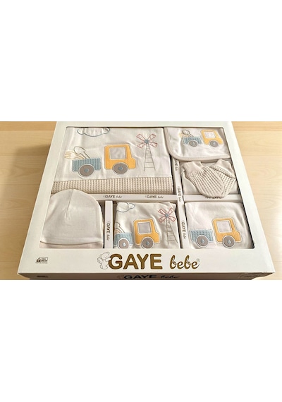 Milays Erkek Bebek 0-3 Ay Gaye Organik Pamuk Kamyon Nakışlı 10 Lu Premium Set Krem