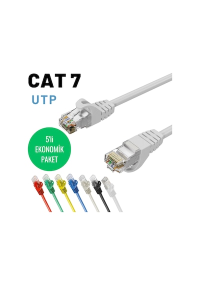 5 Adet 25 Cm Beyaz Irenıs Cat7 Ethernet Network Lan İnternet Kablosu