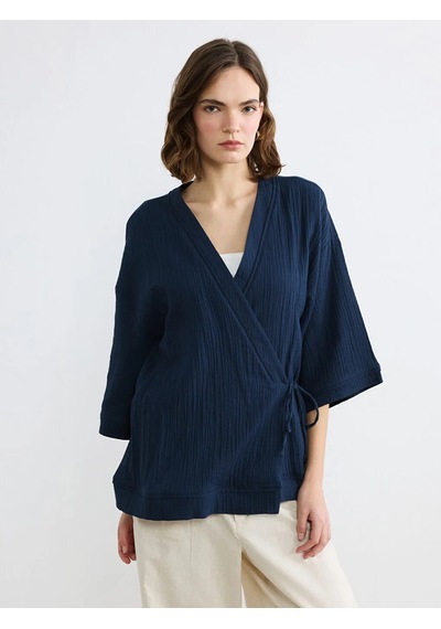 Lc Waikiki Lacivert Kruvaze Yaka Dokulu Kadın Kimono