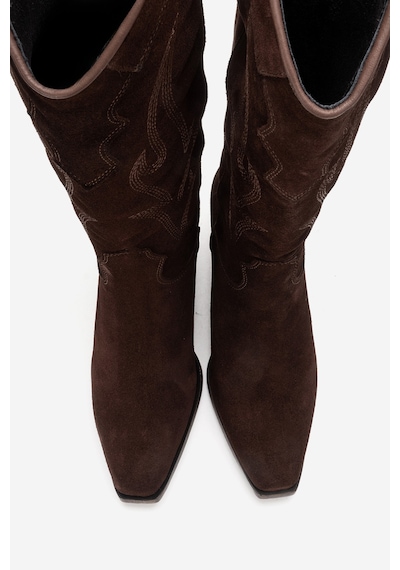Luvishoes Pietro Kahve Kahve Süet Hakiki Deri Kadın Western Çizme Kahve