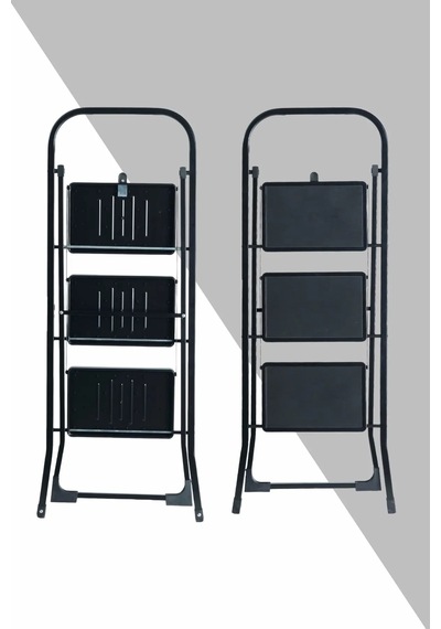 Minitower 3 Basamaklı Metal Merdiven - Ekstra Güçlü Siyah 3basamaklı