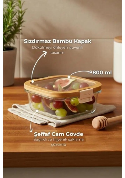 Poira Cam Kapaklı Kilitli Cam Saklama Kabı 800 Ml B6487 Krem