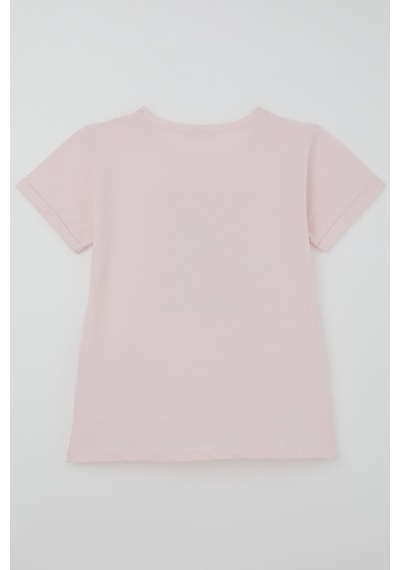Breeze Kız Çocuk Kısa Kollu Tişört Narenciye Baskılı Taş Aksesuarlı 10-16 Yaş , Pembe