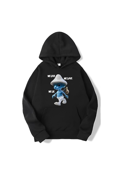 Brz Collection Unisex Oversize Smurf Cat We Live We Love We Lie Hoodie-siyah Siyah