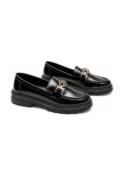 Modafocus Altın Tokalı Rugan Ortopedik Loafer - Siyah Siyah