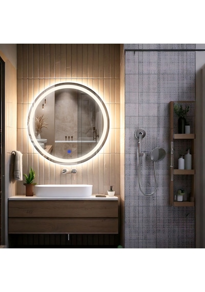 Aura Günışığı Led'li Kumlamalı Lavabo & Banyo Aynası Dokunmatik Sensörlü 60 X 60 Gün Işığı