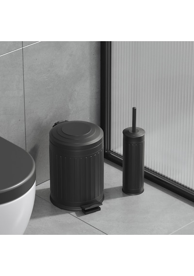 Aqua Bagno Midas Klozet Fırçası + Çöp Kovası 5 Lt -2 Parça Set, Mat Siyah Siyah