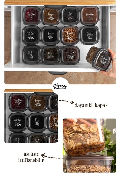 Vienev Beyaz Etiketli Peggy Kare Saklama Kabı Antrasit 12'li Antrasit