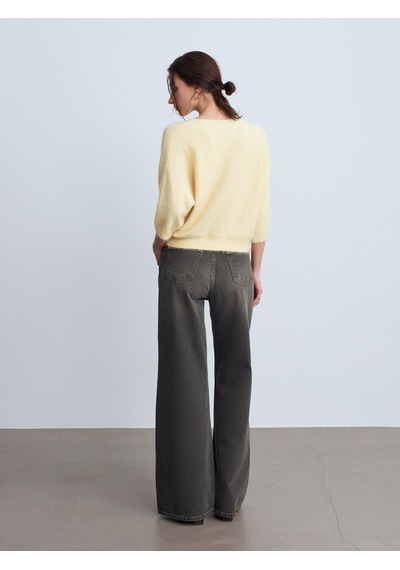 Dilvin 72112 %100 Pamuk Wide Leg Jean-kahve Kahve