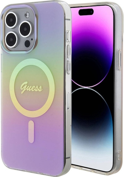 Apple Uyumlu iPhone 15 Pro Max Kılıf Guess Lisans Magsafe Şarj Özellik Yazı Logo Iridescent Siyah